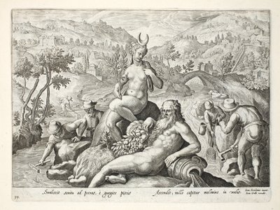Methode om vis te vangen in netten door tegen de rotsen te tikken, illustratie uit 